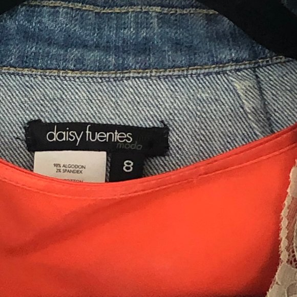 Daisy Fuentes Fitted Jean Jacket w/ Silk/Lace Tank - Picture 4 of 5